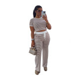 Casual Short Sleeve Striped Two-Piece Pants Set