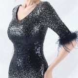 Elegant V-Neck Short Lseeve Sequins Mermaid Plus Size Formal Party Evening Dress