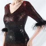 Elegant V-Neck Short Lseeve Sequins Mermaid Plus Size Formal Party Evening Dress