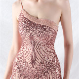 Sexy One Shoulder Sequins Mesh Patchwork Evening Dress
