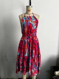 Summer Fashion Sexy Halter Neck Black Print Casual Women's Dress