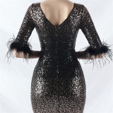 Elegant V-Neck Short Lseeve Sequins Mermaid Plus Size Formal Party Evening Dress