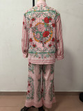 Women Casual Long Sleeve Loose Print Pocket Two-piece Set