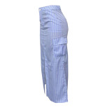 Women summer striped split cargo skirt