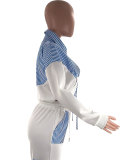 Women Casual striped color-blocked long-sleeved shirt and trousers two-piece set