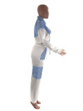 Women Casual striped color-blocked long-sleeved shirt and trousers two-piece set