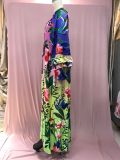 Women summer printed gradient ruffled v-neck sexy Maxi dress