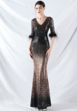 Elegant V-Neck Short Lseeve Sequins Mermaid Plus Size Formal Party Evening Dress