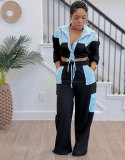 Women Casual striped color-blocked long-sleeved shirt and trousers two-piece set