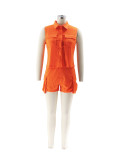 Women SolidTop and Cargo Shorts Casual Two-piece Set