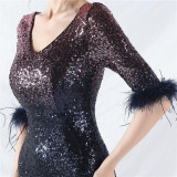 Elegant V-Neck Short Lseeve Sequins Mermaid Plus Size Formal Party Evening Dress