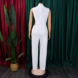 Women's Chic Elegant Turndown Collar Slim Waist Chain Loose Wide Leg Jumpsuit