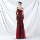 Women gift-ordered sequined mesh evening dress