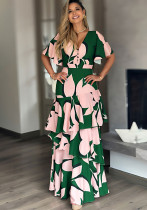 Women Casual Dress V-Neck Button Design Irregular Cascading Ruffles Dress