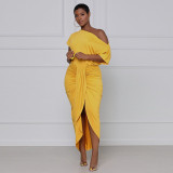 Women Slash Shoulder Irregular Maxi Dress