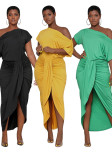Women Slash Shoulder Irregular Maxi Dress