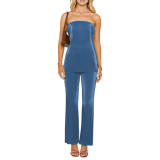 Women Sexy Strapless Top and Casual Pants Two-piece Set