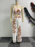 Women Sexy Print Suspender Top and Wide Leg Pants Two-piece Set