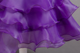 Girls' bow puff sleeve princess dress Cascading Ruffles Dress