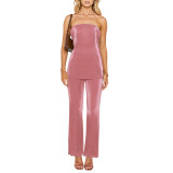 Women Sexy Strapless Top and Casual Pants Two-piece Set