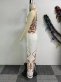Women Sexy Print Suspender Top and Wide Leg Pants Two-piece Set
