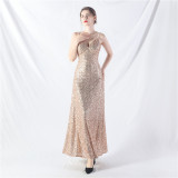 Elegant Strap V-Neck Sequined Evening Dress
