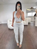Women's Casual Sports Tight Fitting Zipper Top Butt Lift Pants Two Piece Set