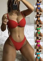 Women Solid Color Two Piece Bikini Set Swimsuit Women Solid Color Two Piece Bikini Set Swimsuit