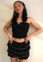 Women's Summer Fashion Sexy Strapless Top Pleated Cake Short Two Piece Set Women's Summer Fashion Sexy Strapless Top Pleated Cake Short Two Piece Set