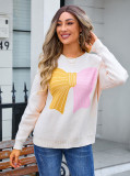 Autumn Winter Sweater Women's Bow Color Matching Knitting Pullover Shirt