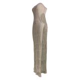 Women's Fashion Strapless Slim Waist Slit Knitting Dress