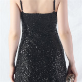 Elegant Strap V-Neck Sequined Evening Dress