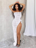 Women's Fashion Strapless Slim Waist Slit Knitting Dress