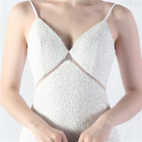 Elegant Strap V-Neck Sequined Evening Dress