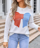 Autumn Winter Sweater Women's Bow Color Matching Knitting Pullover Shirt