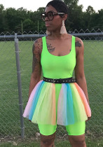 Women Summer Suspender Mesh Belt Fluorescent Sexy Jumpsuit