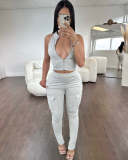 Women's Casual Sports Tight Fitting Zipper Top Butt Lift Pants Two Piece Set