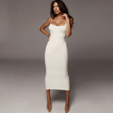 Summer Women Contrast Color Suspender Sexy Backless Bodycon Dress