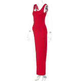 Women's Summer Fashion Style Slim Wide Strap U Neck Slit Long Dress