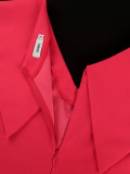 Spring Summer Chic Turndown Collar V-Neck Red Pleated Elegant Dress