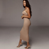 Summer Women Contrast Color Suspender Sexy Backless Bodycon Dress