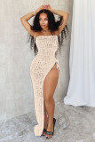 Women's Fashion Strapless Slim Waist Slit Knitting Dress