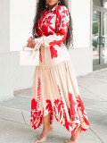 Plus Size African Women Summer Long Sleeve Print Turndown Collar Irregular Loose Dress