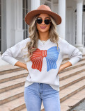 Autumn Winter Sweater Women's Bow Color Matching Knitting Pullover Shirt