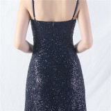 Elegant Strap V-Neck Sequined Evening Dress