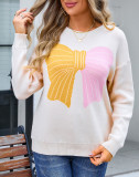Autumn Winter Sweater Women's Bow Color Matching Knitting Pullover Shirt