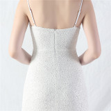 Elegant Strap V-Neck Sequined Evening Dress
