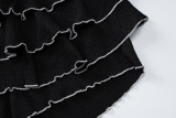 Women's Summer Fashion Sexy Strapless Top Pleated Cake Short Two Piece Set