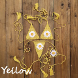 Women daisy applique crochet mini bikini Swimwear set