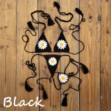 Women daisy applique crochet mini bikini Swimwear set